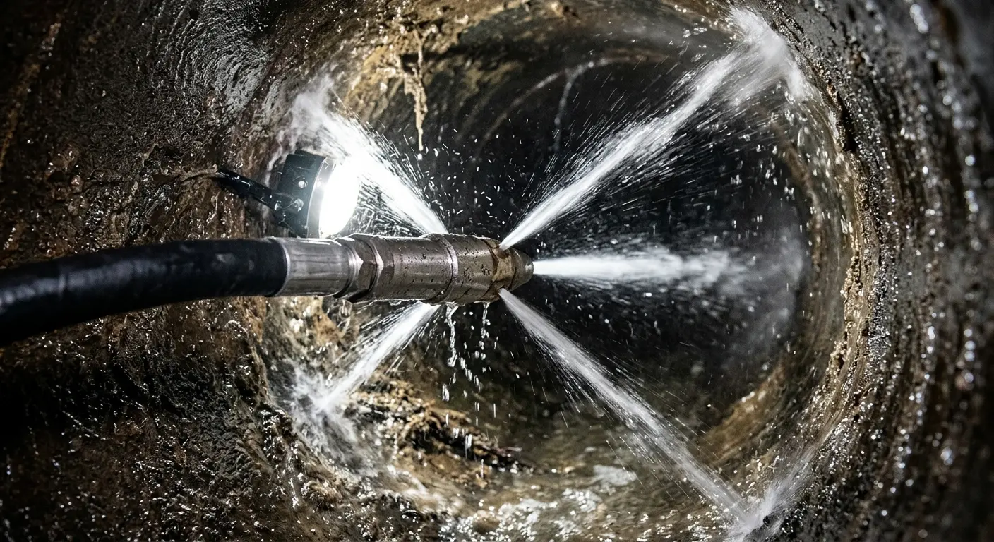 High-pressure hydro jetting nozzle cleaning sewer pipe for Storm Drain Cleaning in Lynwood